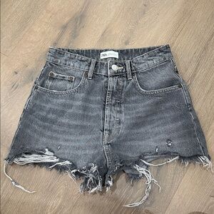 Zara Gray High Waisted Denim Shorts Size 4